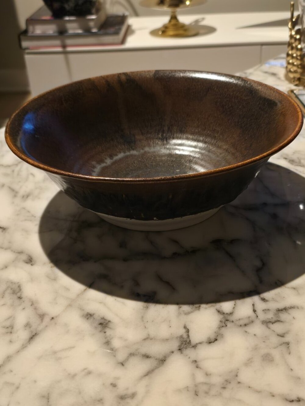 Vintage Handmade Studio Pottery Bowl with Tenmoku-style Glaze.